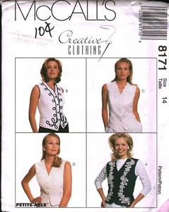 8171 McCalls Sewing Pattern Misses 1990s UNCUT Set of Lined Vests Waistcoat OOP - Picture 1 of 2