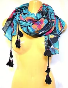 TS TAKING SHAPE Tropical Toucan Scarf tassels beads trimming soft 80 x 180cm NWT - Picture 1 of 3