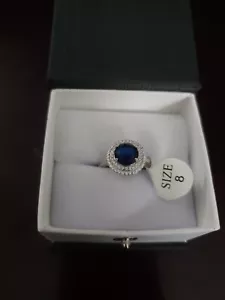 2.2ct Round Sapphire & Cubic Zirconia Sterling Silver Ring - Picture 1 of 3