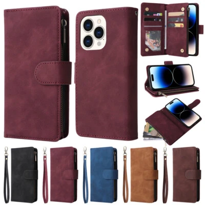 For iPhone 17 Pro Max 16 15 14 13 12 11 Zip Wallet Phone Case Leather Flip Cover - Image 1 of 4