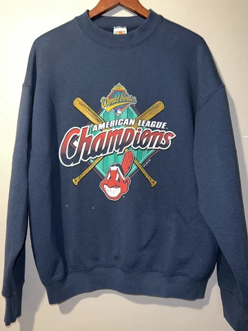 VINTAGE 1997 CLEVELAND INDIANS GUARDIANS WORLD SERIES CREWNECK SWEATSHIRT XL Cover