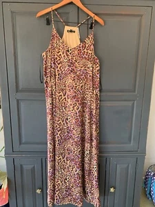 Nicole Miller Leopard Print Maxi Dress Size L Satin Spaghetti Strap Built-in-bra - Picture 1 of 6
