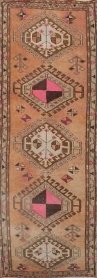 Alfombra de lana hecha a mano vintage tribal Ardebil Runner 3'x10' naranja apagada alfombra nómada Foto 1 de 4