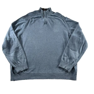 Tasso Elba Sweater Mens XL Blue Quarter Zip Mock Neck Elbow Patches Henley - Picture 1 of 11