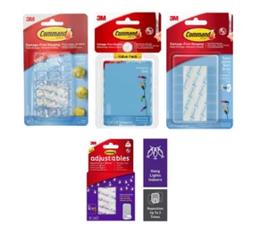 3m Command hooks clips self adhisive strips damage free decorating hangers clear - Picture 1 of 17