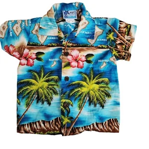 Vintage Toddler Hawaiian Button Shirt RJC Blue Water Scenic Islands Size 1T USA - Picture 1 of 6