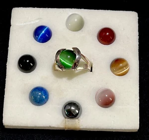 Vintage Sterling silver Interchangeable Cats-eye Balls Marble Ring-size 6.25 - Picture 1 of 13