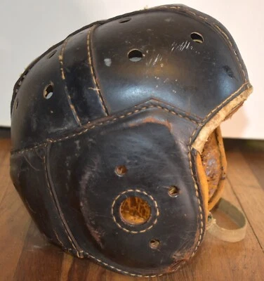 Vintage 1940s A11 Rawlings Black Leather Football Helmet - Size 7 1/2 - Image 1 of 4