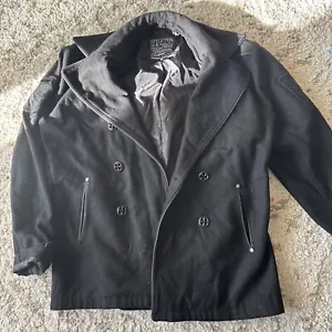 Affliction Live Fast Black Premium Wool Double Breasted Pea Coat Jacket Mens XL - Picture 1 of 10