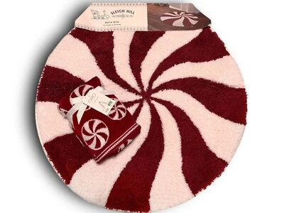Sleigh Hill Peppermint Bath Rug & Caro Home Hand Towels Set Christmas Holiday - Image 1 of 4