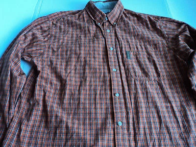 CAMISA COLOMBIA TALLA GRANDE NARANJA BLANCO Y NEGRO A CUADROS ABOTONADA 100% ALGODÓN Foto 1 de 4