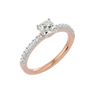 0.95 carats Cushion Cut Lab Grown Cvd Diamond Engagement Ring With 14k Rose Gold - Picture 1 of 4