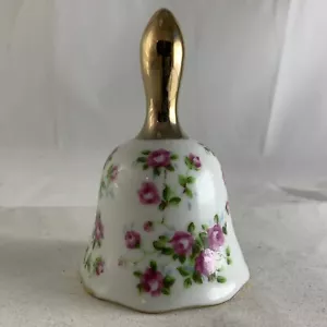 Vintage Enesco Bell with Pink Roses & Gold Accents Japan Ceramic - Picture 1 of 7
