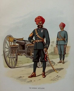 LA ARTILLERÍA BOMBAY, EJÉRCITO INDIO BRITÁNICO, impresión militar antigua, c.1890 - Imagen 1 de 2