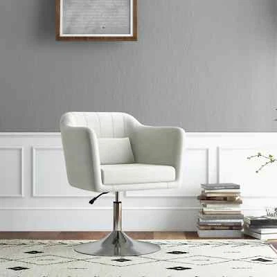 Modern White Accent Chair With Swivel Base Bedroom Seat Adjustable Arm Chair NEW - Image 1 of 4