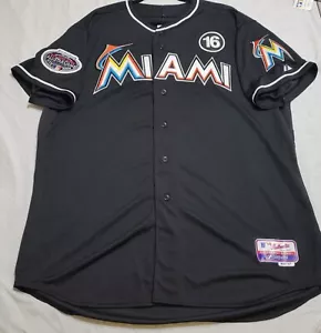 MAJESTIC AUTHENTIC SIZE 52 2XL, MIAMI MARLINS, BLACK, Cool Base Jersey - Picture 1 of 6