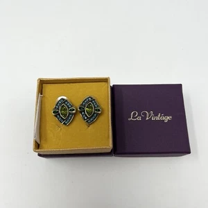 LA VINTAGE KATHY LEVINE Blue Green Stud Marquise Earrings Jewelry Box New - Picture 1 of 4