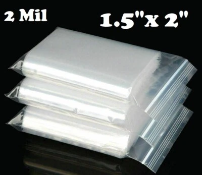 1.5"x 2" ZIP SEAL BAGS CLEAR 2 MIL PLASTIC RECLOSABLE LOCK MINI BAGGIES 2MIL - Image 1 of 4