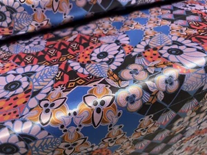 Silky Satin Woven Dress Fabric, Per Metre - Stylised flowers Print - Lilac - Picture 1 of 3