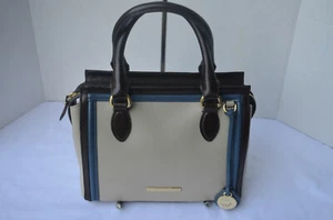 NWT $295 Brahmin Leather Sand Westport Mini Schooner Satchel Tote brown blue - Picture 1 of 4