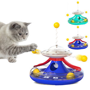 Pet Puzzle Toys Food Dispensing Treat Leaking Windmill Turntable Cat Stick Balls