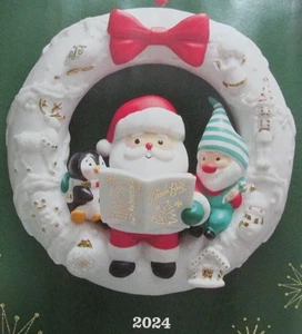 Hallmark 2024 Wreath of Memories Porcelain 14K Gold Accent Santa Penguin 4-1/2" - Picture 1 of 3