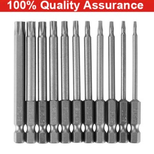 11pcs 1/4" T6-T40 Torx Star Head Magnetic Hex Shank Screwdriver Drill Bits 75mm
