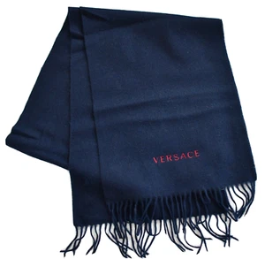NEU authentischer VERSACE einfarbig marineblau 100 % WOLL langer Schal ITALIEN - Bild 1 von 4