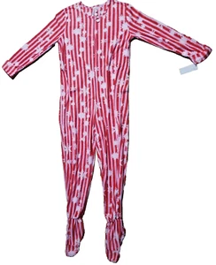 Women's Red Stripe Winter Snow Footed Pajamas Fleece Comfy Cozy Large New W Tags - Picture 1 of 4