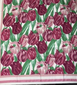 Vintage Schal Rose Rosa Weinrot Grün Tulpen Made in Italy 28" - Bild 1 von 5
