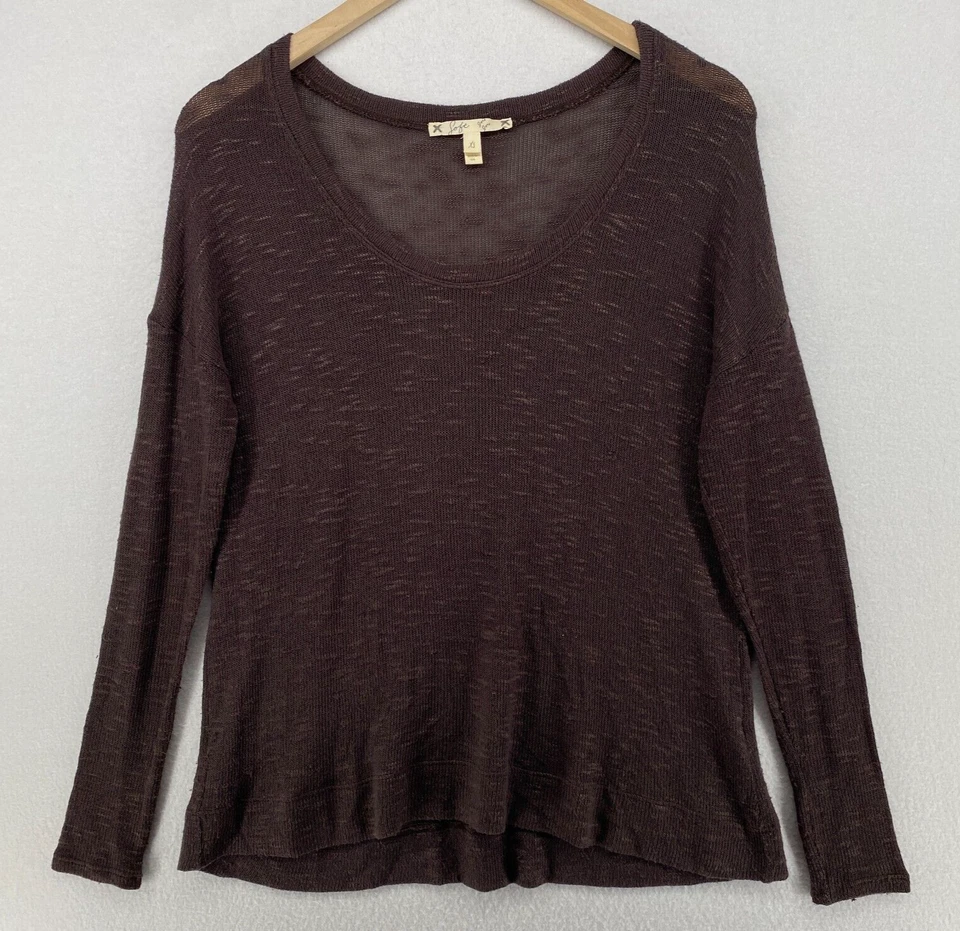 SOFT JOIE Top XS Viscose Blend Slub Top Scoop Neck Long Sleeve Brown - Image 1 of 4