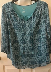 Women’s Sm Green Blue Paisley Print Dressy Blouse St John’s Bay - Picture 1 of 3