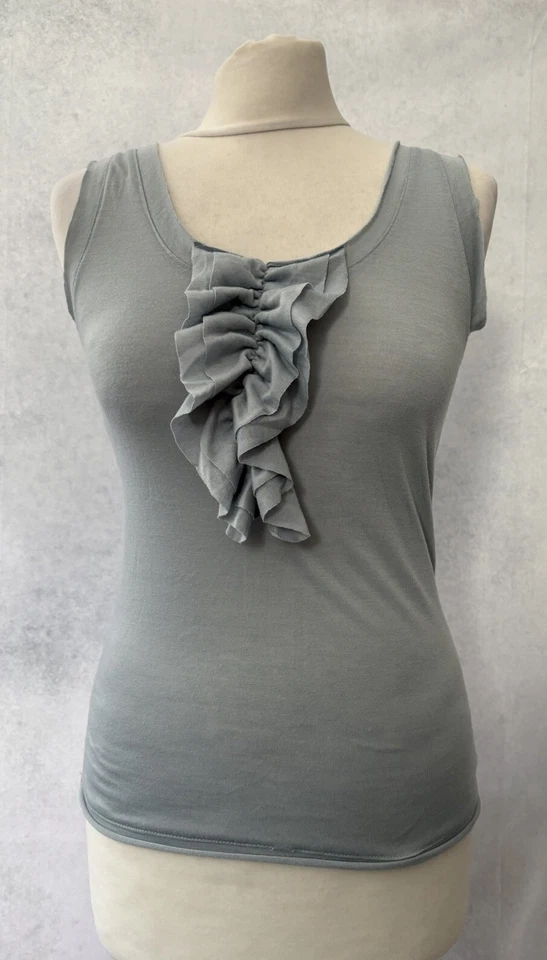 Top Paul and Joe Sister sin mangas gris azul con volantes talla S Foto 1 de 4