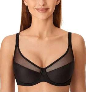 DELIMIRA Black Minimizer Non-padded Bra Full Coverage Underwire Size 40B NWT - Picture 1 of 4