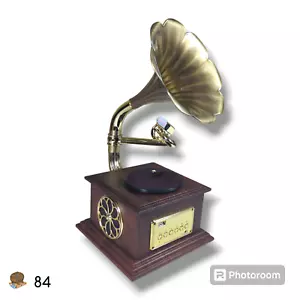 Mini tocadiscos gramófono retro con bocina de cobre y altavoz - Imagen 1 de 21