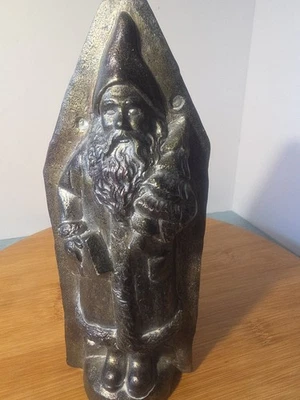 Belsnickle Santa Claus with Tree Tin Style Silver Resin Chocolate Mold Figurine - Image 1 of 4