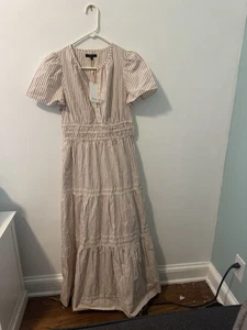 NWT Quince Beige Striped Maxi Dress, Size S - Picture 1 of 6