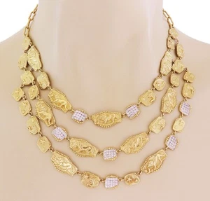 SeidenGang Athena Diamond 18k Gold Triple Strand Lions Stars Necklace - Picture 1 of 5