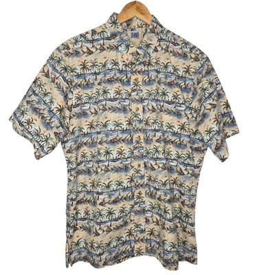 KAHALA Islas Hawaianas Hombres Palmera Pez Estampado Manga Corta Botón Camisa Grande Foto 1 de 4