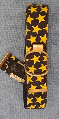 Men's Vintage Vivienne Westwood Large Yellow Stars Canvas Dual D Ring Loop Belt  - Image 1 of 4