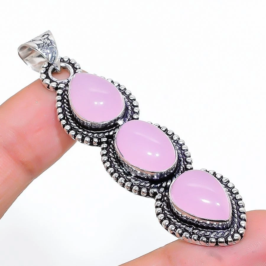 Colgante de joyería de plata de ley 925 hecho a mano con piedras preciosas de cuarzo rosa tamaño 2,7" Foto 1 de 1