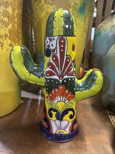 Talavera Cactus Birds Mexican Figure Pottery Saguaro Folk Art XL 17” - Picture 1 of 5