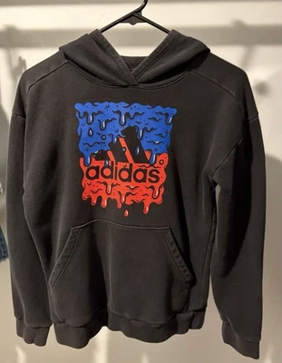 Moletom com capuz Adidas infantil preto logotipo vermelho/azul tamanho grande - Imagem 1 de 3