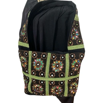 Cartera de Terciopelo Negra Hecha a Mano Bordada Estrás Cuentas Bolso de Hombro Negro Foto 1 de 4