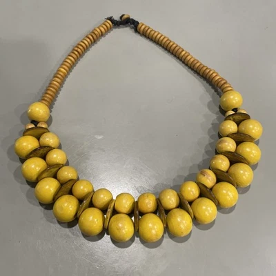 Canary Yellow Large Chunky Wooden Round Disc Bead Choker Necklace FREE SHIPPING - Image 1 of 4