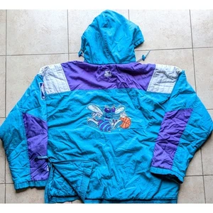 Charlotte Hornets 90s STARTER Color Block Jersey 1/2 Chaqueta L Verde azulado NBA De colección - Imagen 1 de 9