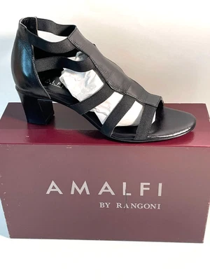 Amalfi by Rangoni Italian Leather Black Stretch Strap Sandals Women's Size 7.5W - Image 1 of 4