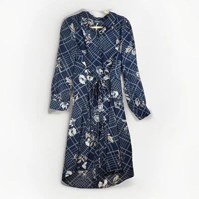 NWT Mod Cloth Sheer Shirt Dress XL Navy Blue Floral Long Sleeve Career - Image 1 of 4