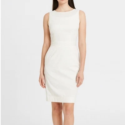 Vestido Banana Republic Nuevo sin Etiquetas Blanco Sin Mangas 4 Plisados Cuello Algodón Bolsillos Foto 1 de 4