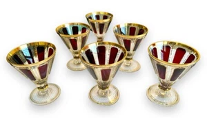 Six Moser Crystal Czech Style Goblets Napoleon III Crystal Ruby Cabochon 24kt - Picture 1 of 8